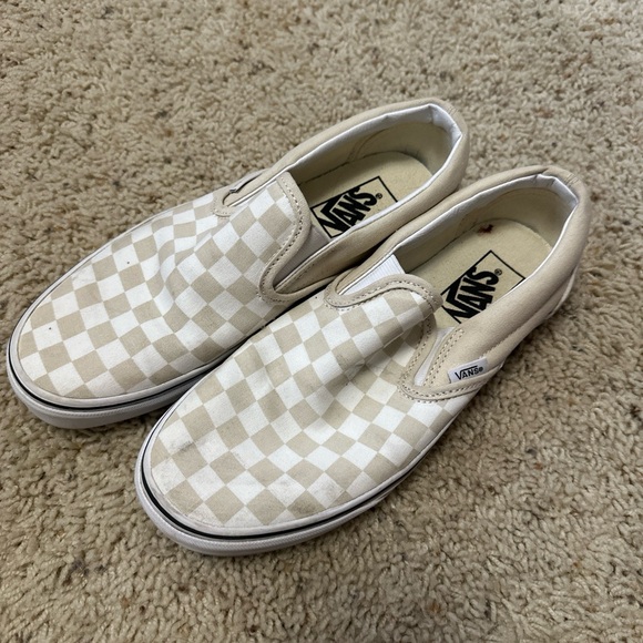 Vans Beige Checkboard slip-on Canvas Shoes - Picture 2 of 9